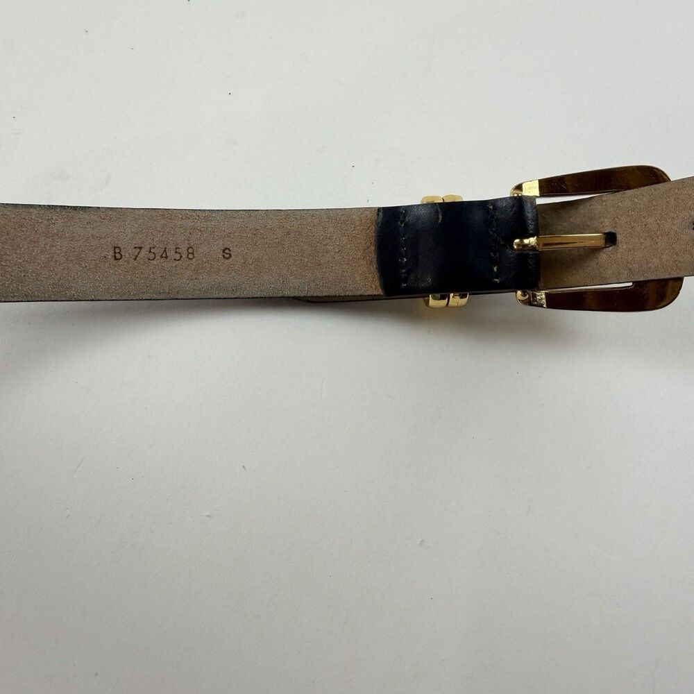 Etienne Aigner Leather Skinny Belt Small Navy Blue Gold Buckle Western 80"s VTG - Picture 4 of 10